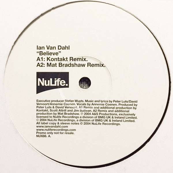 Ian Van Dahl : Believe (12", Promo)