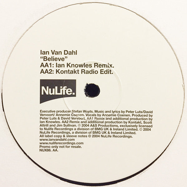 Ian Van Dahl : Believe (12", Promo)