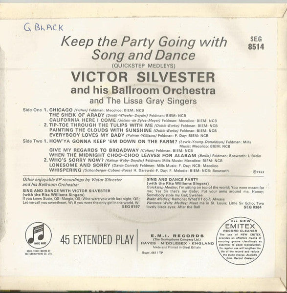 Victor Silvester and His Ballroom Orchestra And The Lissa Gray Singers : Keep The Party Going With Song And Dance (Quickstep Medleys) (7", EP)