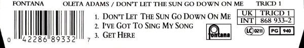 Oleta Adams : Don't Let The Sun Go Down On Me (CD, Single)