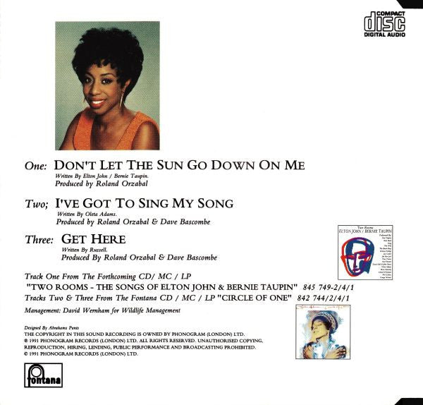 Oleta Adams : Don't Let The Sun Go Down On Me (CD, Single)