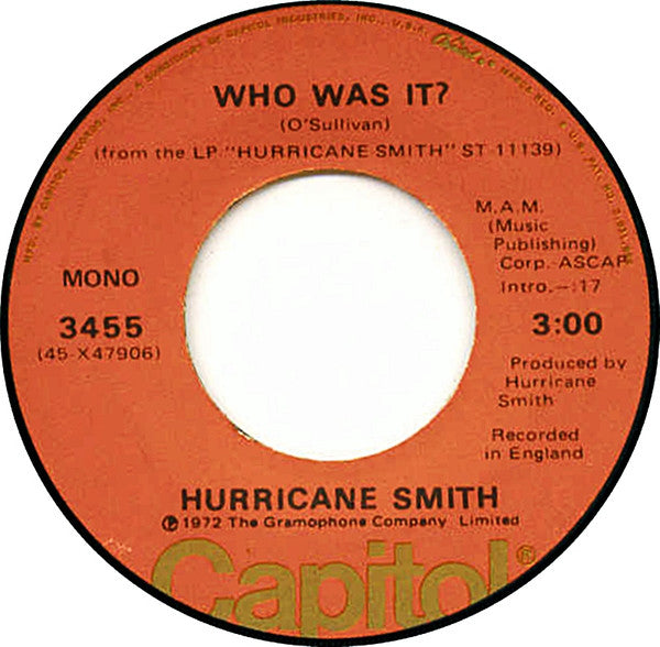 Hurricane Smith : Who Was It? (7", Single, Mono)
