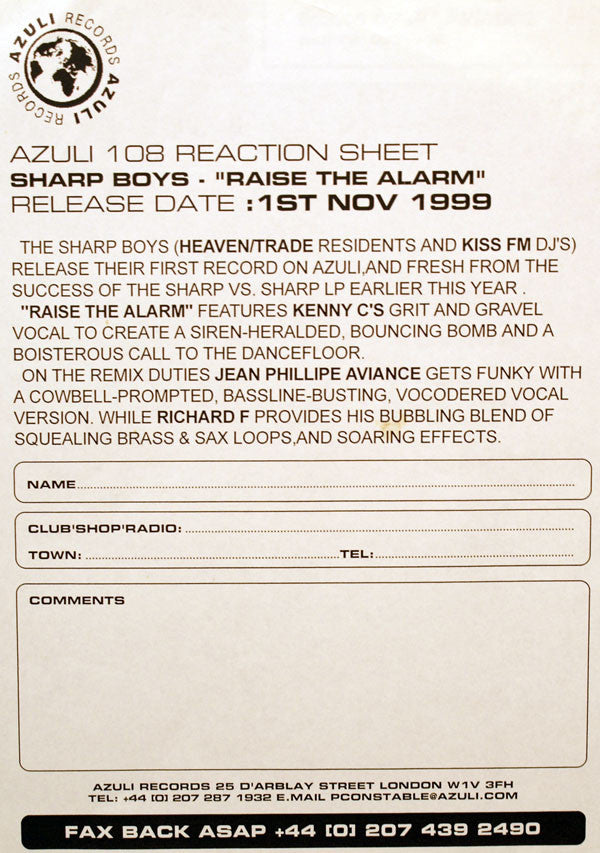 The Sharp Boys Feat. Kenny C : Raise The Alarm (2x12", Promo)