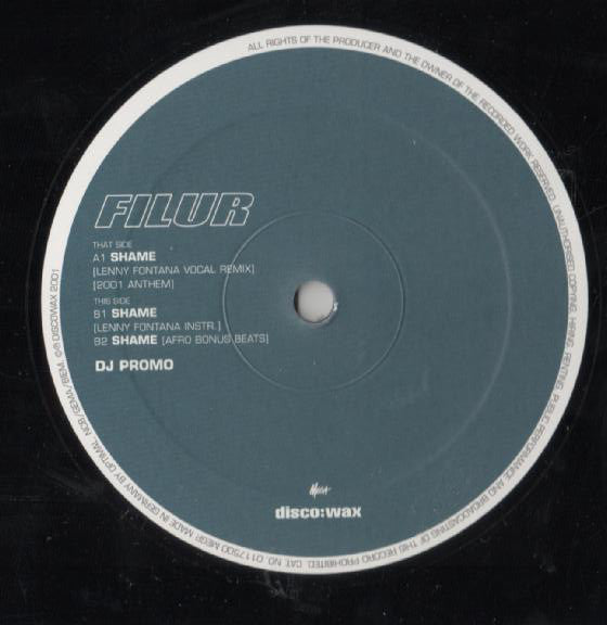 Filur : Shame (Lenny Fontana Remixes) (12", Promo)