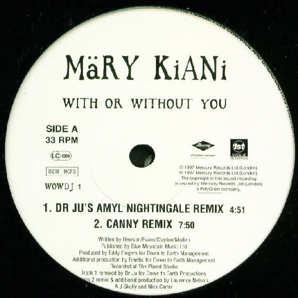 Mary Kiani : With Or Without You (12", Promo)