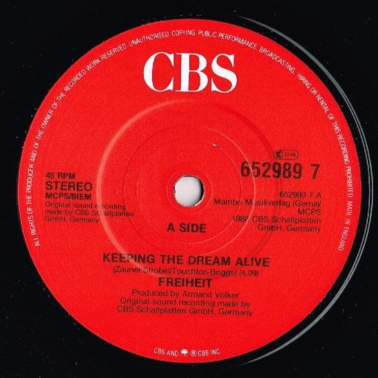 Freiheit* : Keeping The Dream Alive (7", Single)