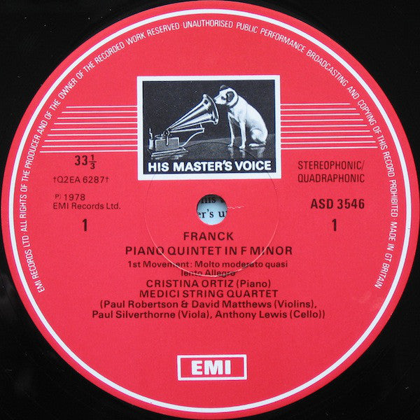 César Franck, Cristina Ortiz, The Medici Quartet : Piano Quintet (LP, Quad)