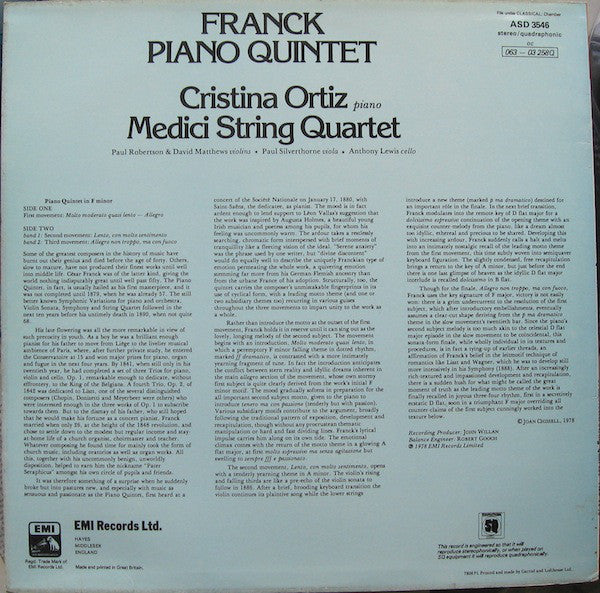 César Franck, Cristina Ortiz, The Medici Quartet : Piano Quintet (LP, Quad)