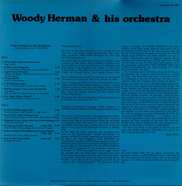 Woody Herman : Woody Herman & His Orchestra "The First Herd 'Live' 1944-1946 (LP)