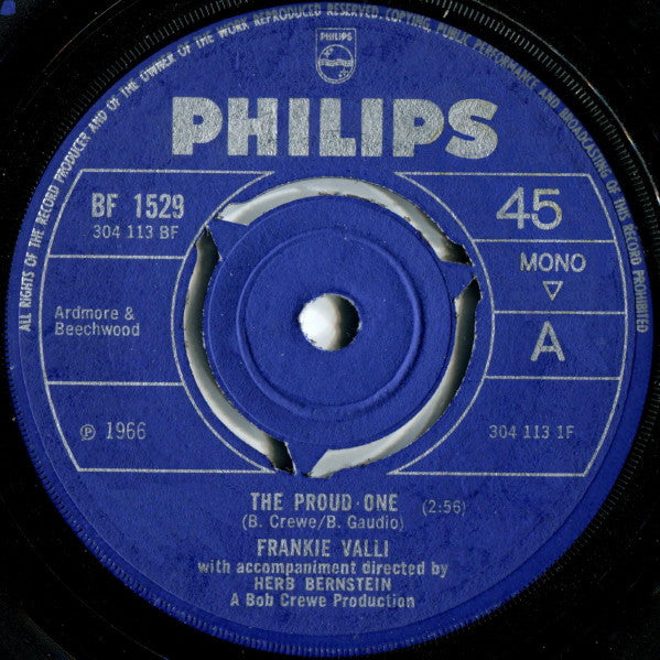 Frankie Valli : The Proud One (7", Single, Mono)