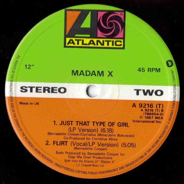 Madame X : Just That Type Of Girl (Extended Remix) (12")