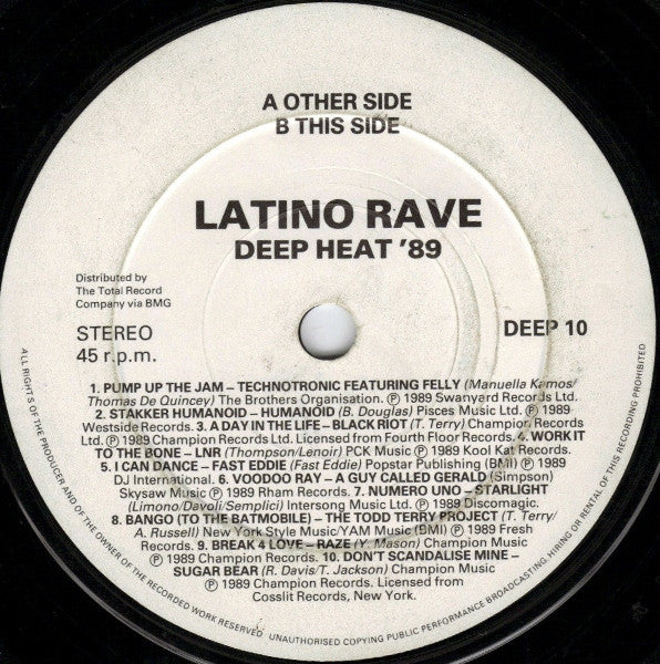 Latino Rave : Deep Heat '89 (7", Single, Mixed)