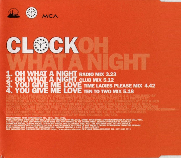Clock : Oh What A Night (CD, Single)