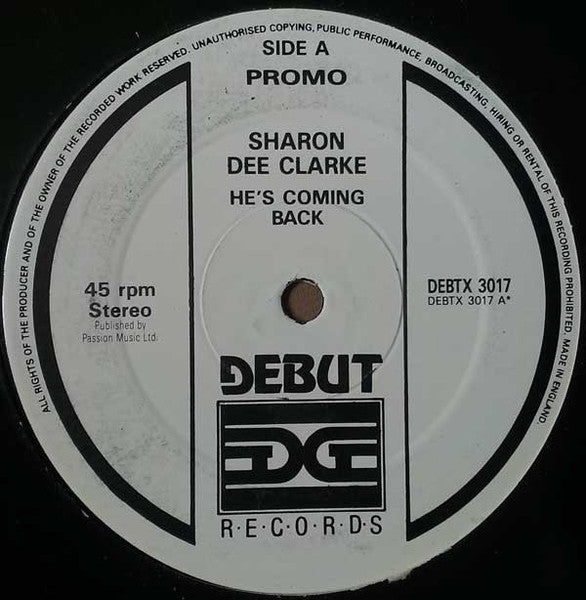 Sharon Dee Clarke : He's Coming Back (12", Promo)