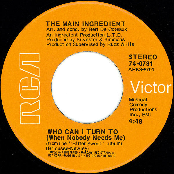 The Main Ingredient : Everybody Plays The Fool (7", Single, Roc)