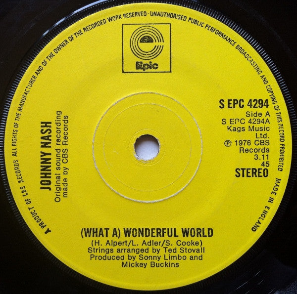 Johnny Nash : (What A) Wonderful World (7", Single, Sol)