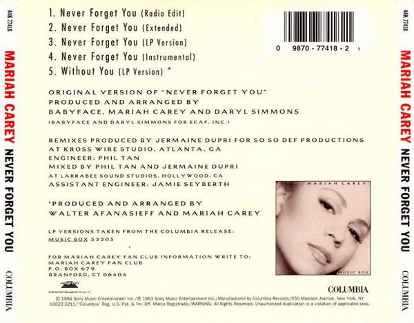 Mariah Carey : Never Forget You (CD, Maxi)