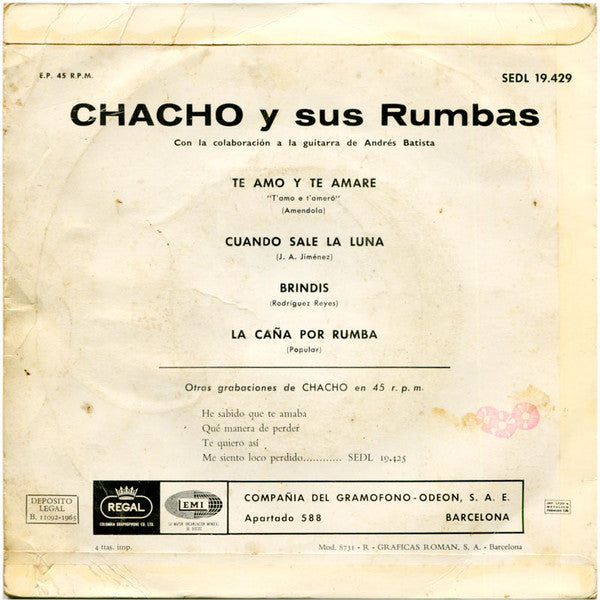 Chacho Y Sus Rumbas : Te Amo Y Te Amaré (7", EP)