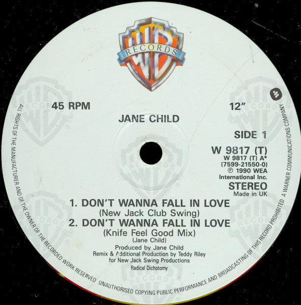 Jane Child : Don't Wanna Fall In Love (12")