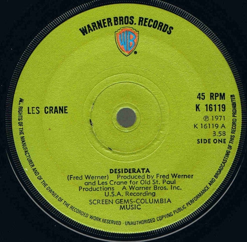 Les Crane : Desiderata (7", Sol)