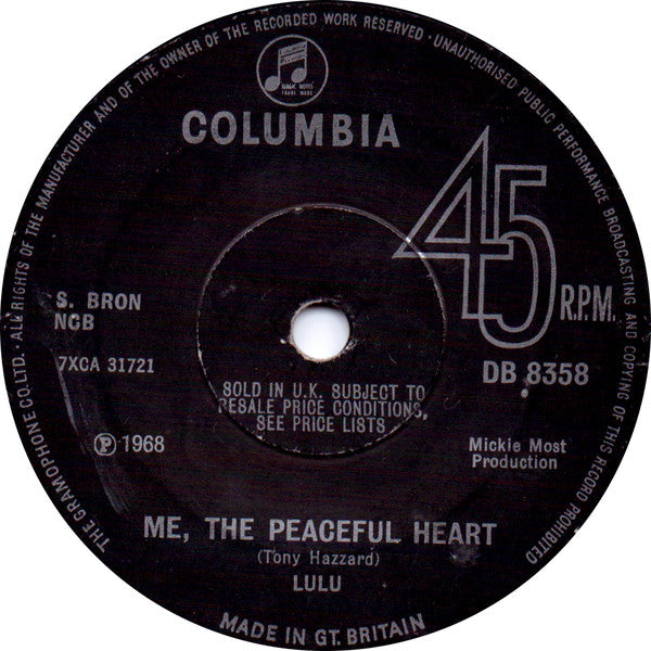 Lulu : Me, The Peaceful Heart (7", Single, Sol)