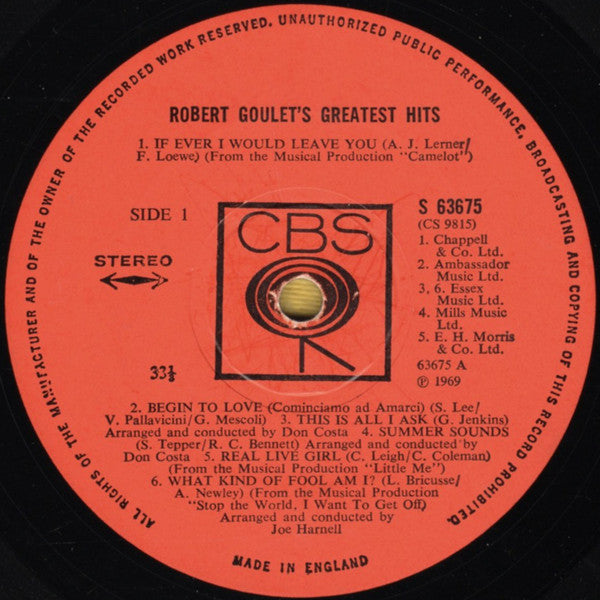 Robert Goulet : Robert Goulet's Greatest Hits (LP, Comp)