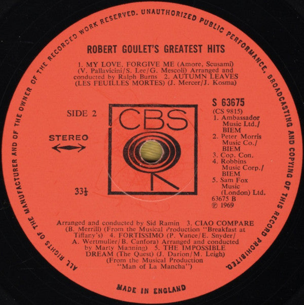 Robert Goulet : Robert Goulet's Greatest Hits (LP, Comp)