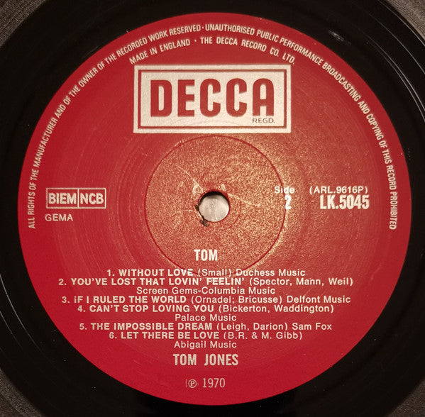 Tom Jones : Tom (LP, Album, Mono)