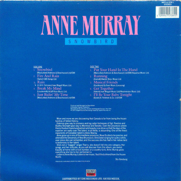 Anne Murray : Snowbird (LP, Comp, RE)