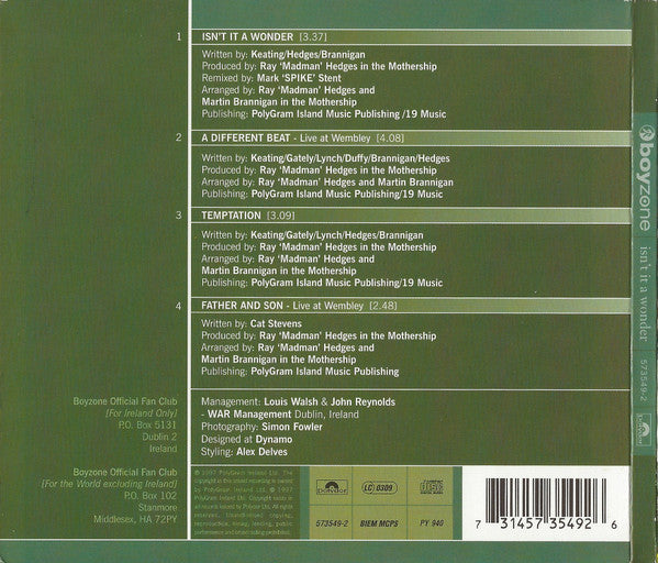 Boyzone : Isn't It A Wonder (CD, Single)