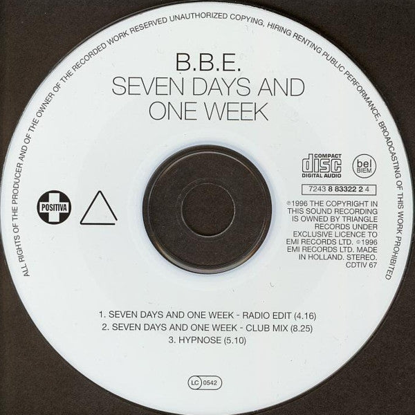 B.B.E. : Seven Days And One Week (CD, Single)