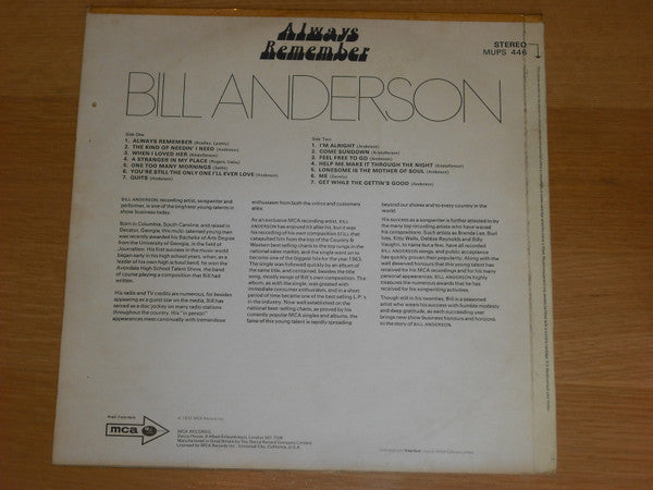 Bill Anderson (2) : Always Remember (LP, Album)