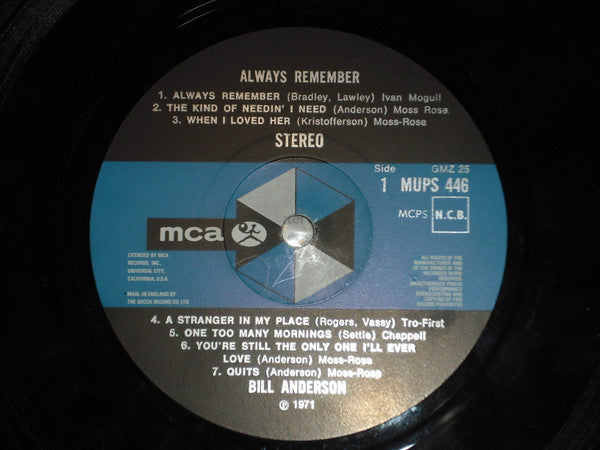 Bill Anderson (2) : Always Remember (LP, Album)