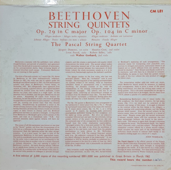 The Pascal String Quartet* : Beethoven String Quintets (LP)