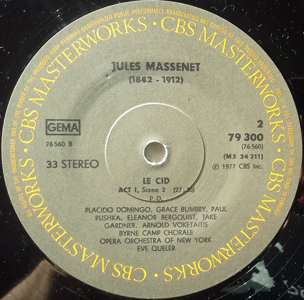 Jules Massenet - Placido Domingo, Grace Bumbry, Paul Plishka, The Opera Orchestra Of New York, Eve Queler :  Le Cid (3xLP, Album + Box)