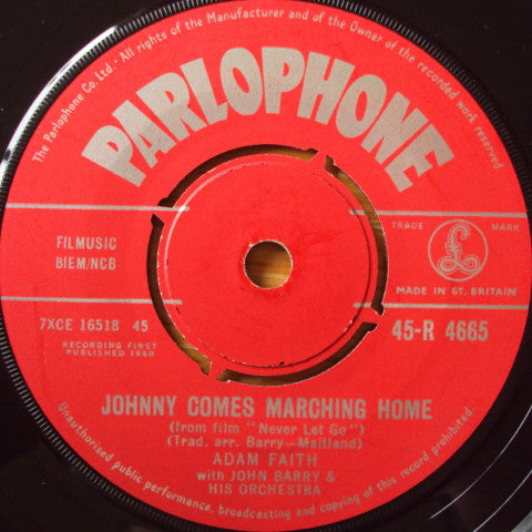 Adam Faith With John Barry & His Orchestra : Johnny Comes Marching Home (7")