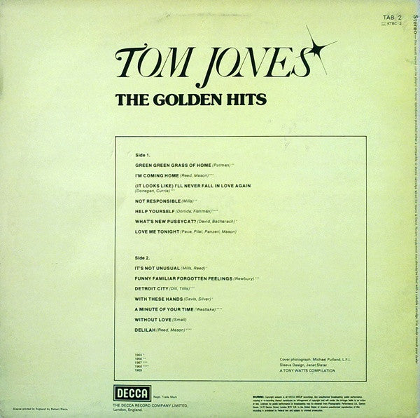 Tom Jones : The Golden Hits (LP, Comp)