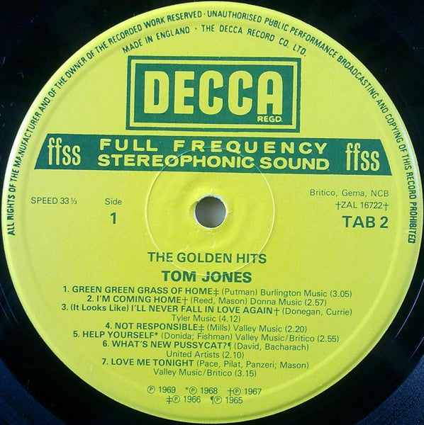 Tom Jones : The Golden Hits (LP, Comp)