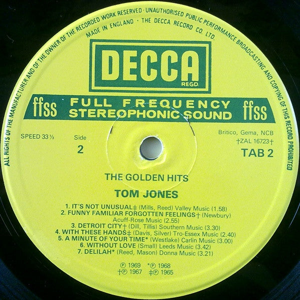 Tom Jones : The Golden Hits (LP, Comp)