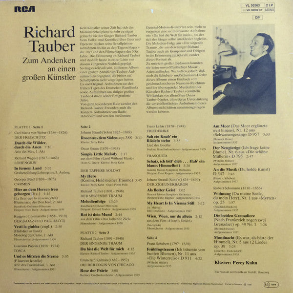 Richard Tauber : Zum Andenken An Einen Grossen Kunstler (2xLP, Comp, Mono)