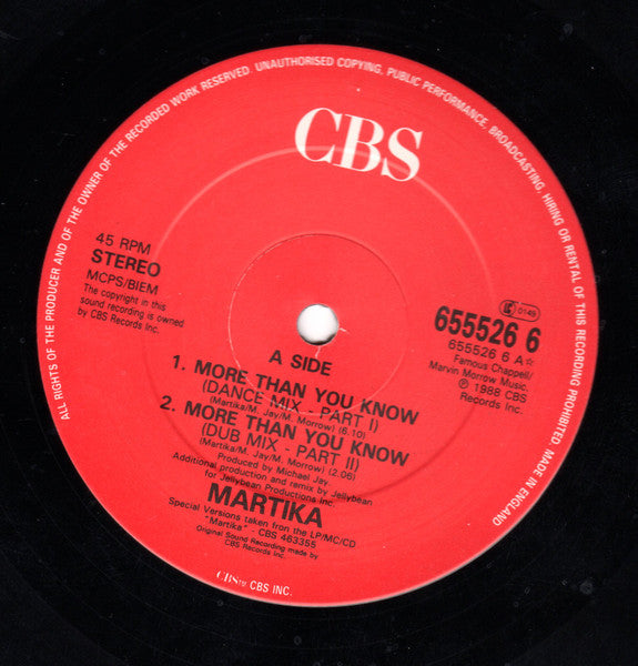 Martika : More Than You Know (12", Single, S/Edition, 199)