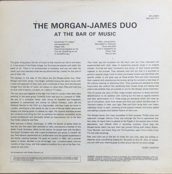 The Morgan-James : At The Bar Of Music (LP, RE)