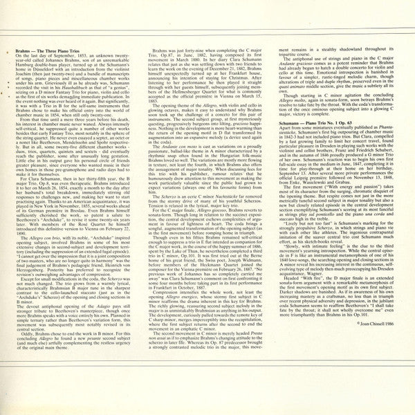 Johannes Brahms / Robert Schumann - Israel Piano Trio : The Three Piano Trios / Piano Trio No. 1 In D Minor Op. 63 (2xLP)