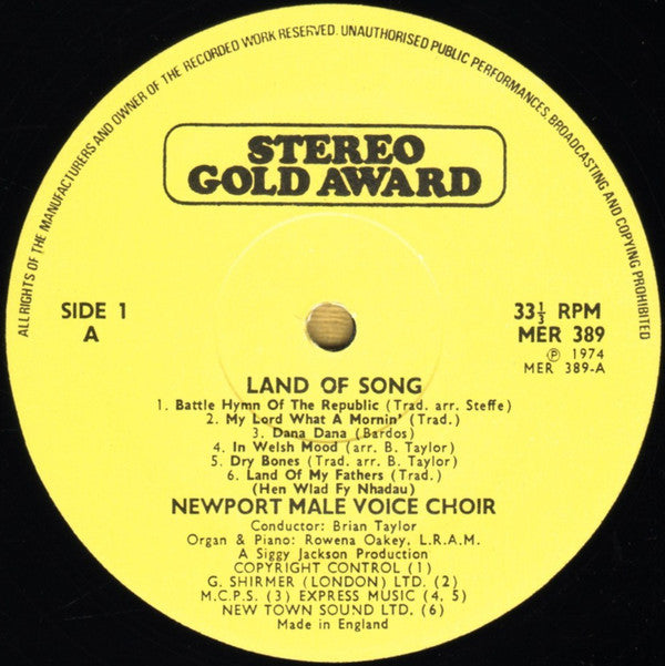 Newport Male Voice Choir : Wales: Land Of Song (LP)