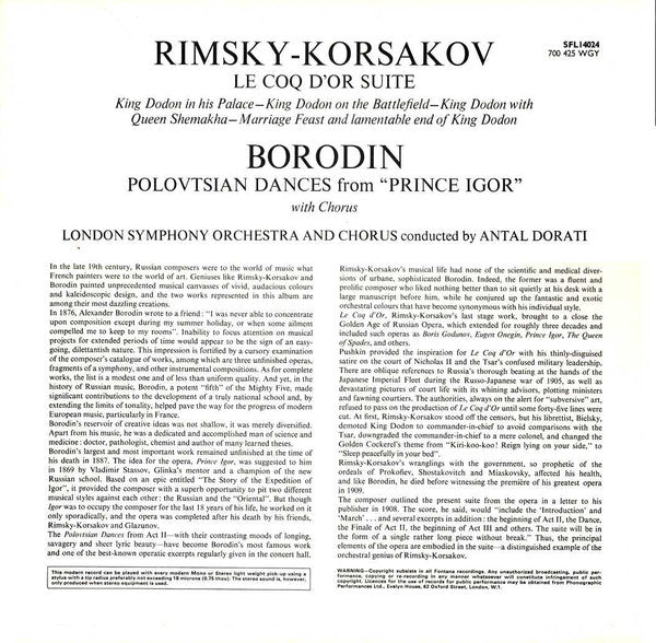 Alexander Borodin / Nikolai Rimsky-Korsakov, London Symphony Orchestra And London Symphony Chorus, Antal Dorati : Polovtsian Dances / Le Coq D'Or Suite (LP, RE)