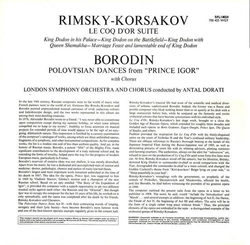 Alexander Borodin / Nikolai Rimsky-Korsakov, London Symphony Orchestra And London Symphony Chorus, Antal Dorati : Polovtsian Dances / Le Coq D'Or Suite (LP, RE)