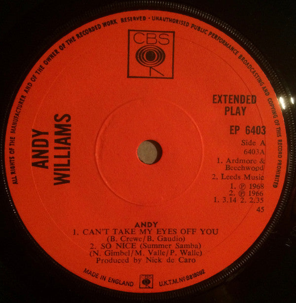 Andy Williams : Andy (7", EP)