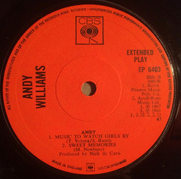 Andy Williams : Andy (7", EP)