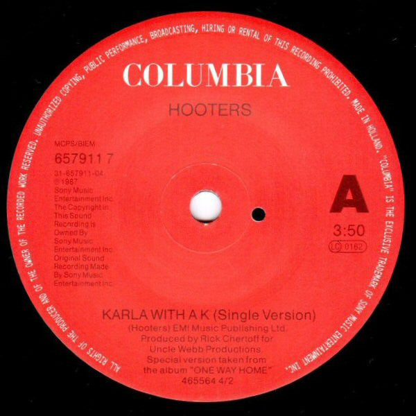 The Hooters : Karla With A K (7", Single)