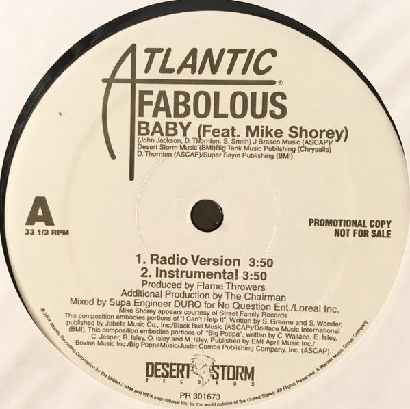 Fabolous Featuring Mike Shorey : Baby (12", Promo)